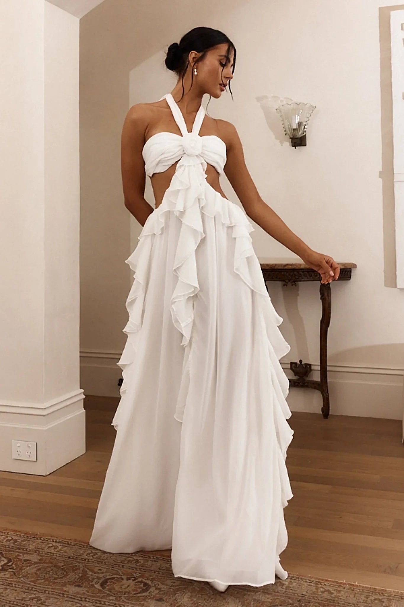 Ophelia Ruffle flower Cutout Maxi Dress