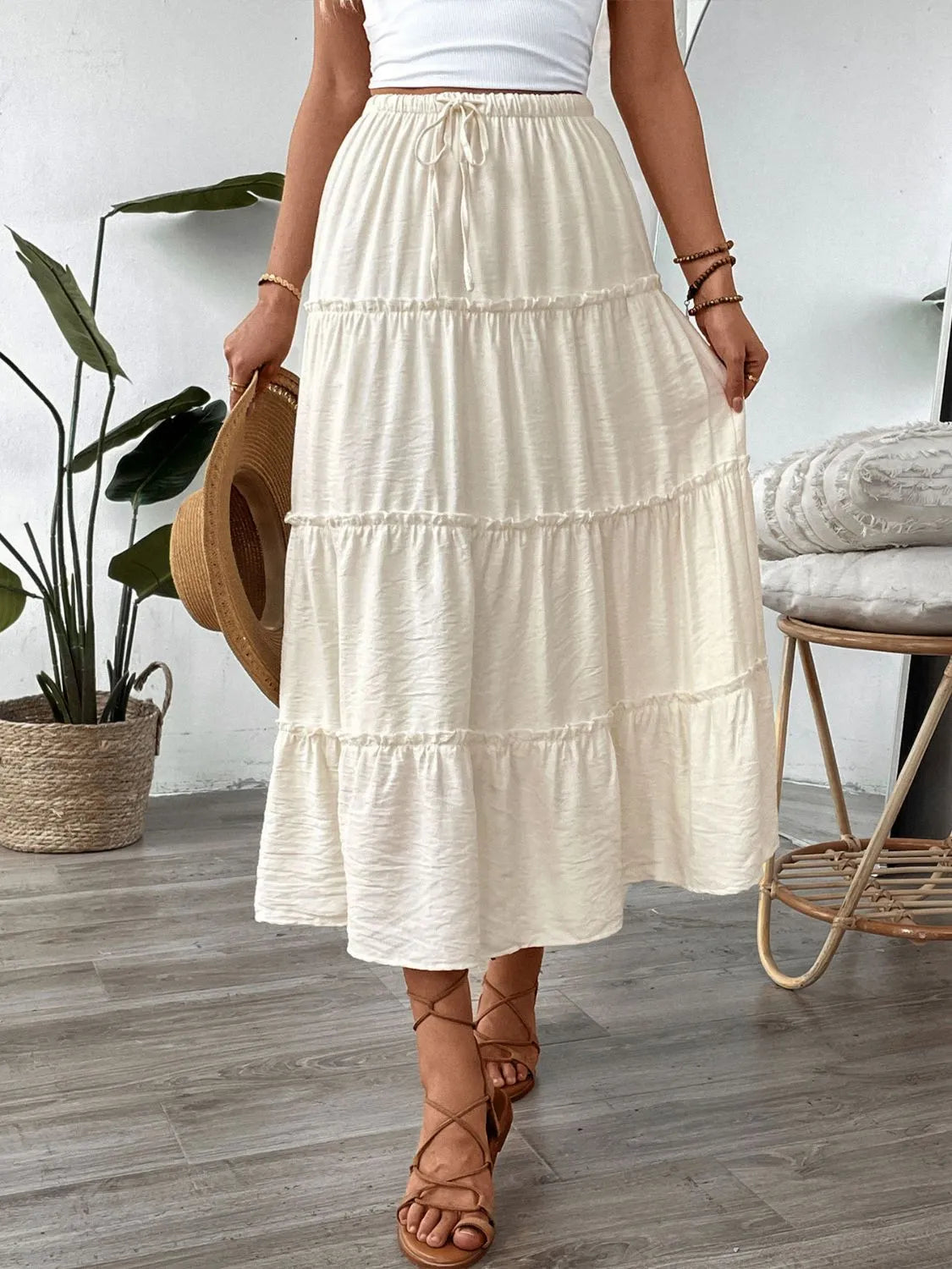 Drawstring Frill Tiered Skirt