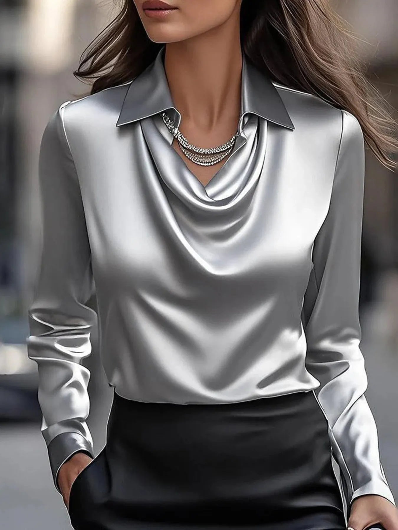 Full Size Collared Neck Long Sleeve Blouse Plus Size