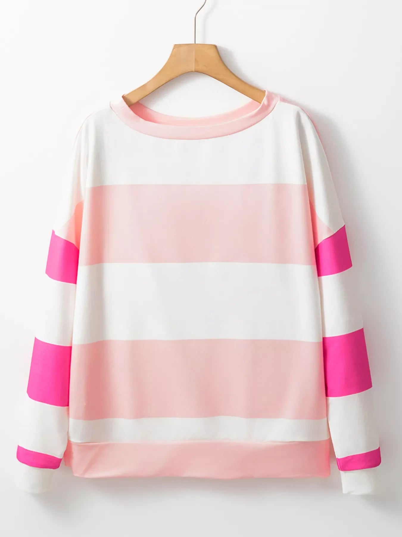 Women’s Color Block Drop Shoulder Long Sleeve Top – Casual Loose Fit Pullover Shirt