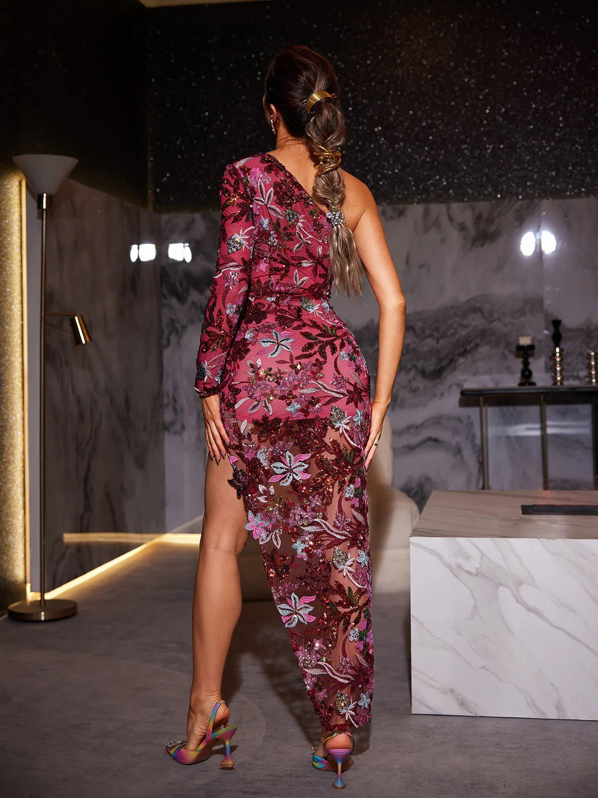 Annalen flower sequin midi dress