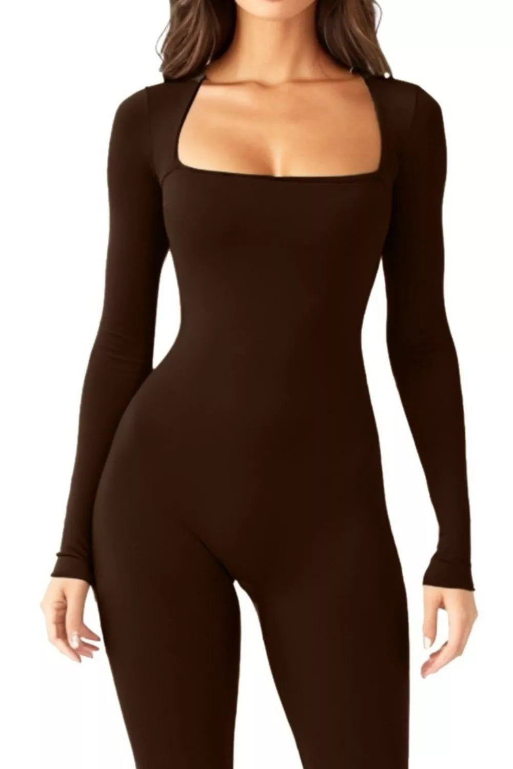Versatile Square Neck Long Sleeve Jumpsuit – Chic Women’s One-Piece Outfit