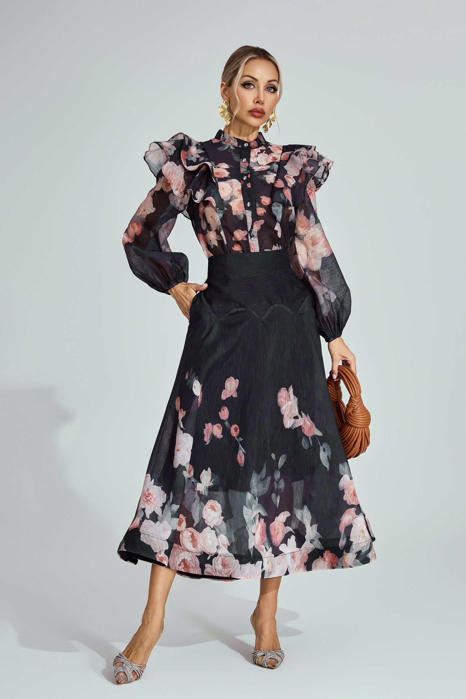 Vivienne Garden Ruffle Midi Set Size M
