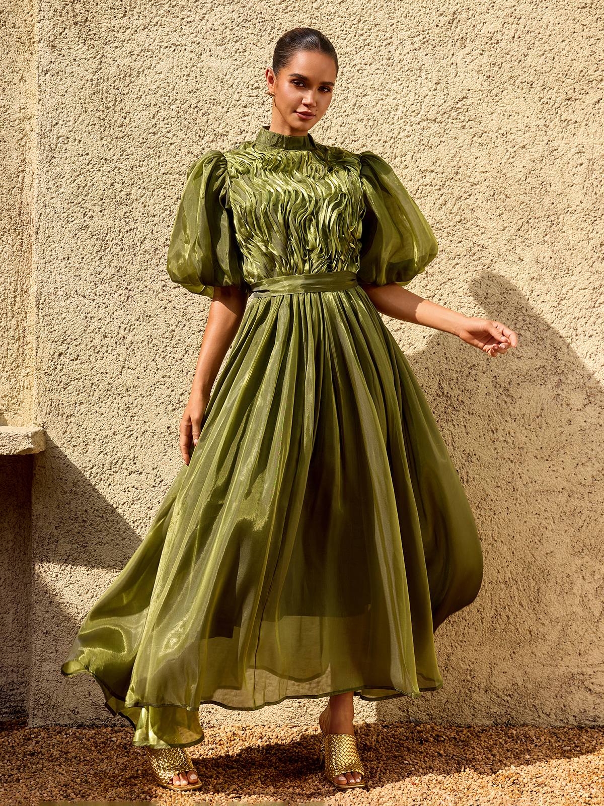Olive Lumière Organza Gown
