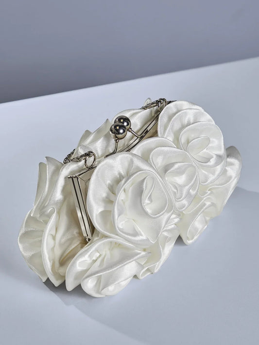 White flower satin bag