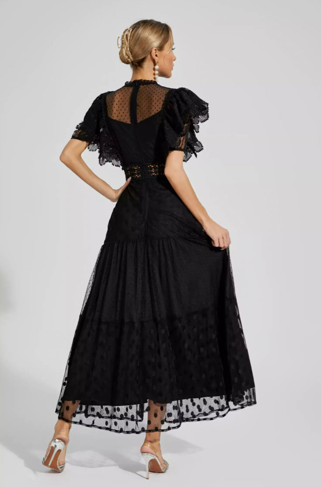 Noor polka dot black maxi dress S