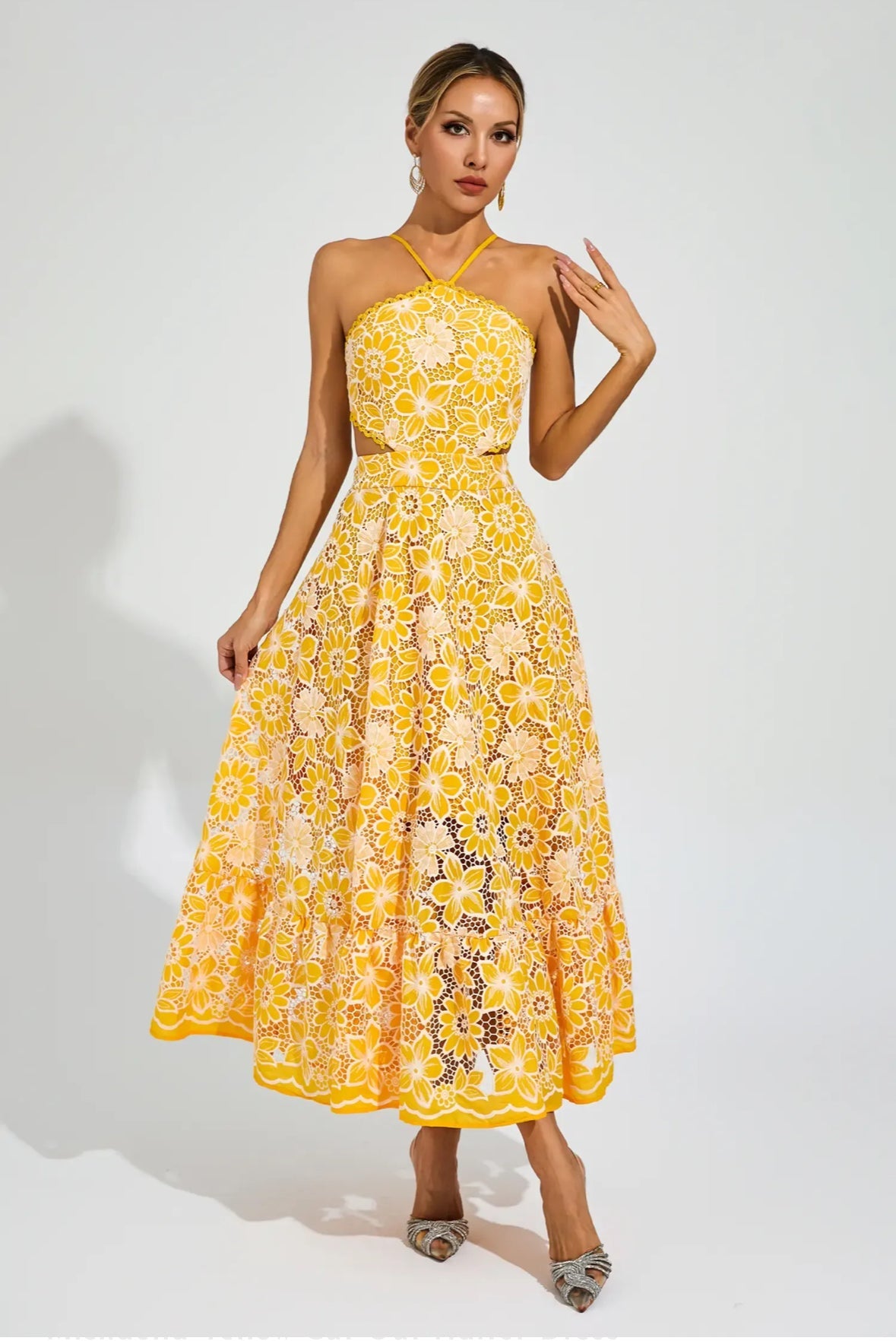Fiora Embroidered Lace Midi Dress