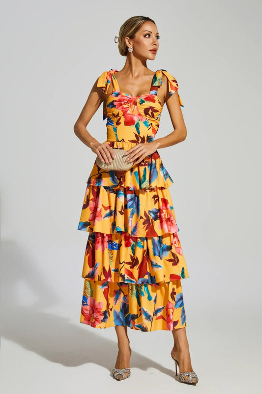 Floral tiered slip midi dress