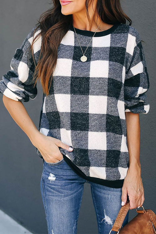 All at Once Gingham Long Sleeve Pullover - 2 Colors White
