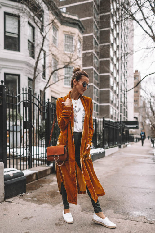 Live In Joy Velvet Long Sleeve Coat - 7 Colors Golden Brown