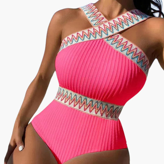 Striped one-piece swimsuit - for women with tummy control