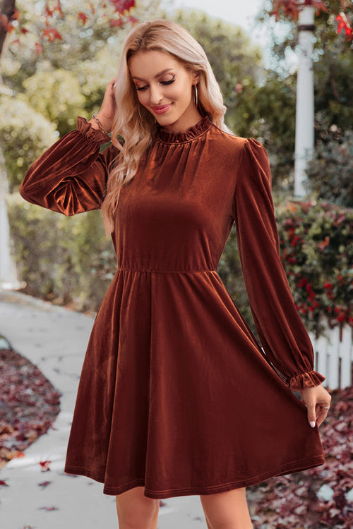 Can't Help But Love Velvet Long Sleeve Mini Dress - 3 Colors Caramel