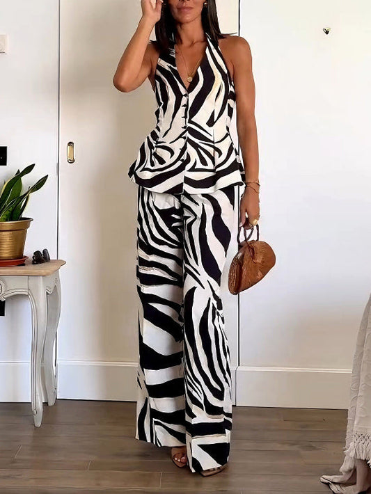 Casual Zebra Print Wide-leg Pants