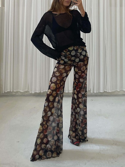 Exquisite Mesh Print High-waisted Flared Pants