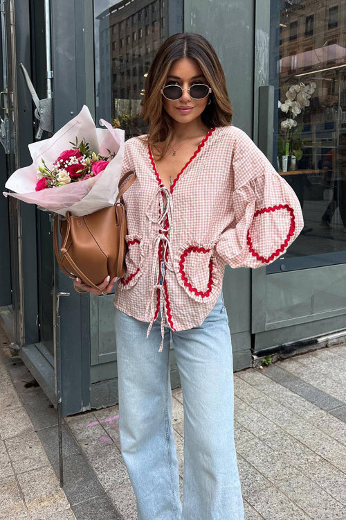 Perfectly You Tie-Front Gingham Top - 10 Colors Light Pink