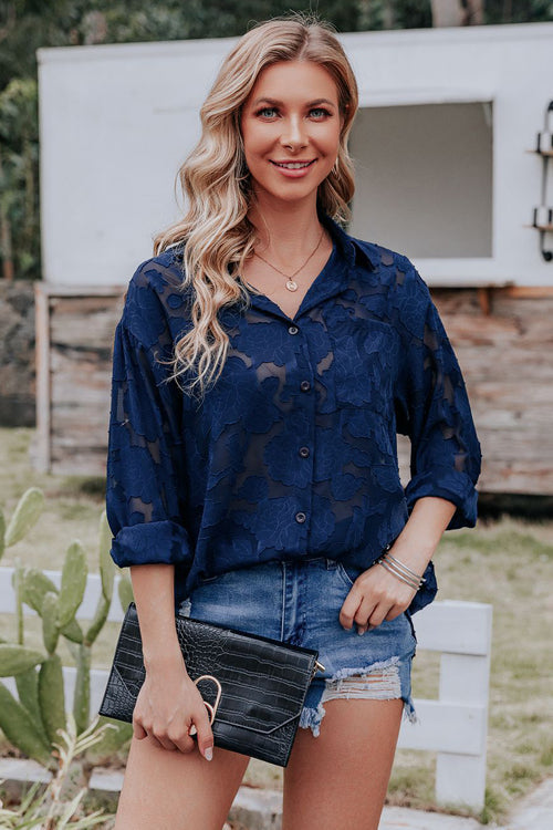 Mind On Sunshine Floral Long Sleeve Top Navy
