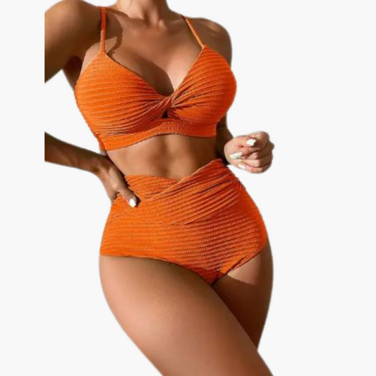 High Waist Bikini Set - Women’s Textured Ruched Two Piece