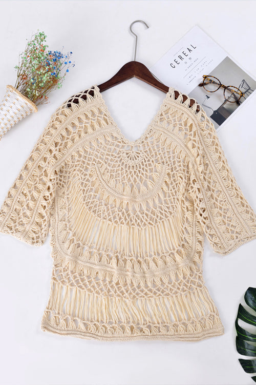 Flower Crochet Beach Blouse Apricot