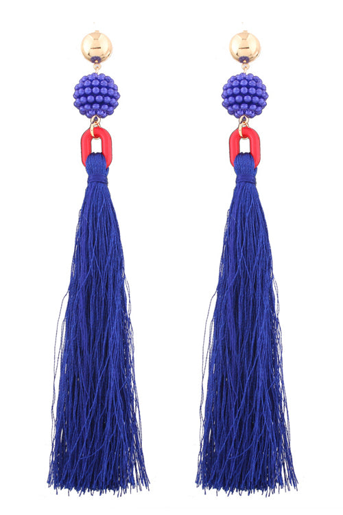 Tassel Bead Long Earrings Yellow