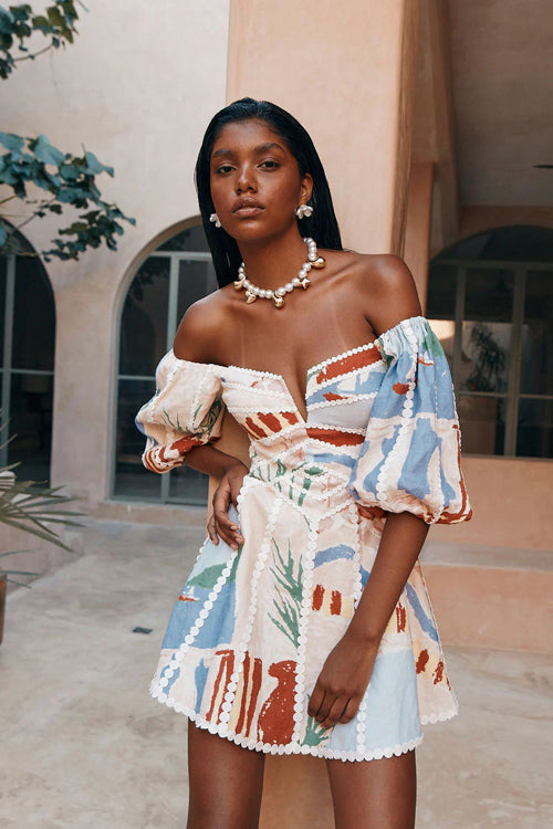 Always Remarkable Off Shoulder Print Mini Dress