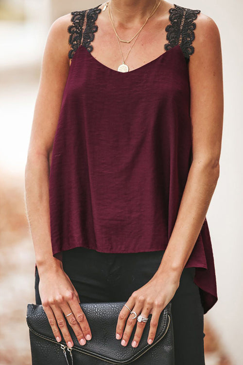 XOXO Lace V-Neck Tank Top - 4 Colors Wine