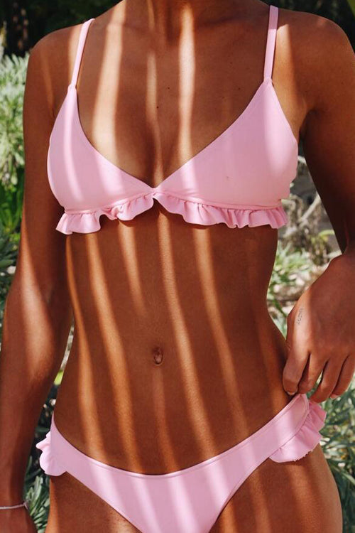 Lace Border Bikini - 4 Colors Pink