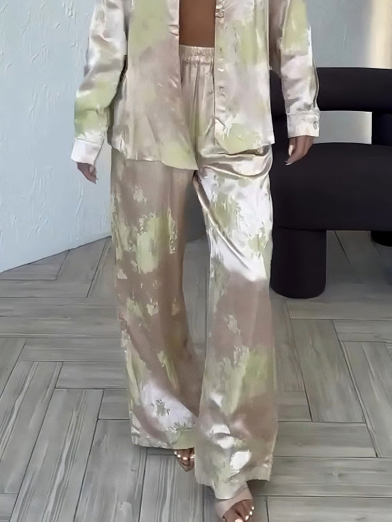 Exquisite Satin Gradient Print Wide-leg Pants Pink