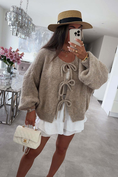 Uniquely Cozy Tie-Front Knit Cardigan Sweater - 4 Colors Khaki