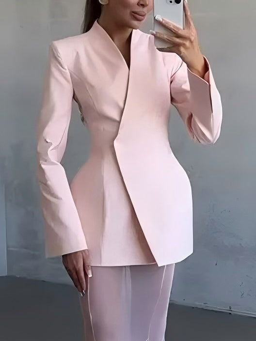 Elegant Asymmetric Tailored Blazer Pink