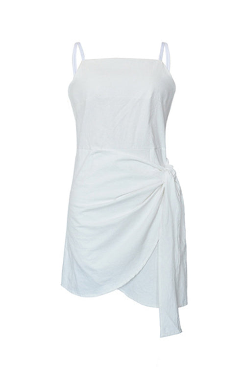 Spaghetti Bowknot Mini Dress White