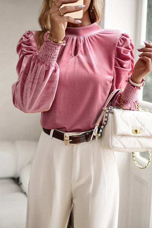 You've Got Me Velvet Tie-Back Long Sleeve Top - 3 Colors Pink
