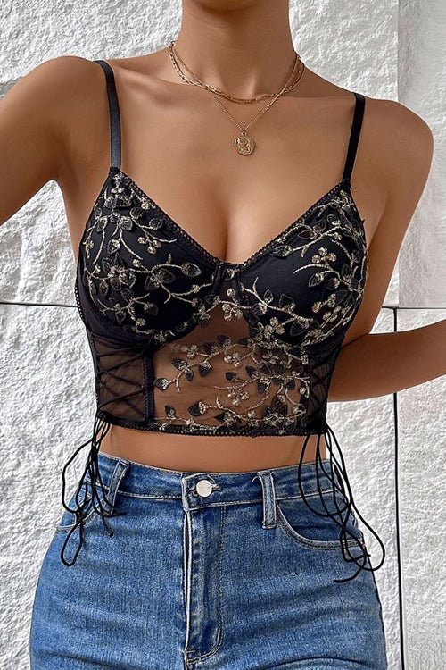 Best Night Ever Strap Lace Bustier Crop Top - 4 Colors Black
