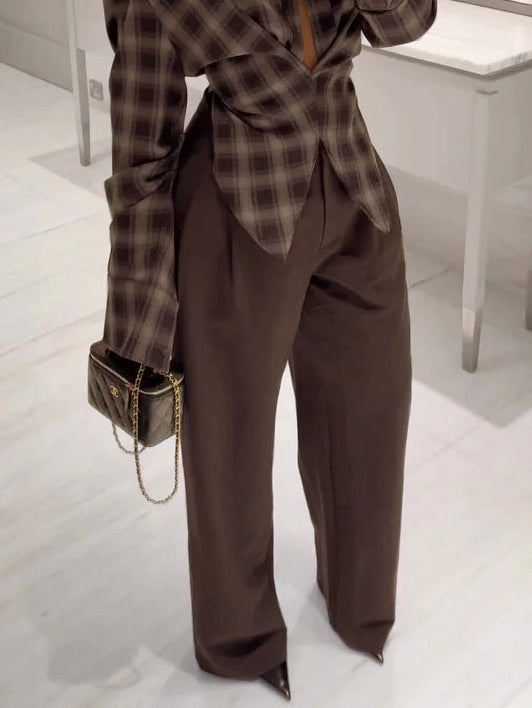 Exquisite Pleated Pocket Blazer Pants Brown
