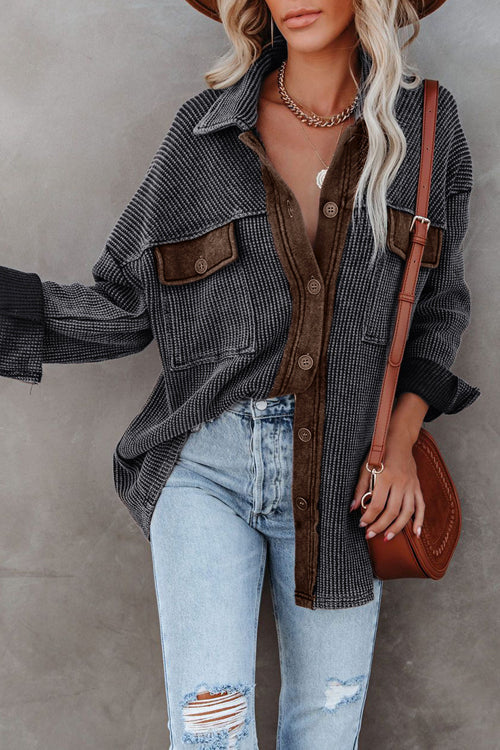 With Ease Button Down Corduroy Shacket - 6 Colors Dark Grey