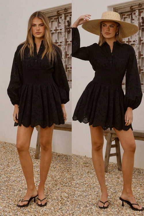 Summer Invite Crochet Long Sleeve Mini Dress - 2 Colors