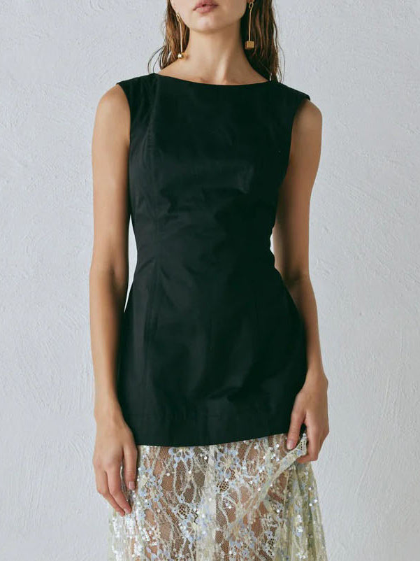 Elegant Sleeveless Structured Black Top Black
