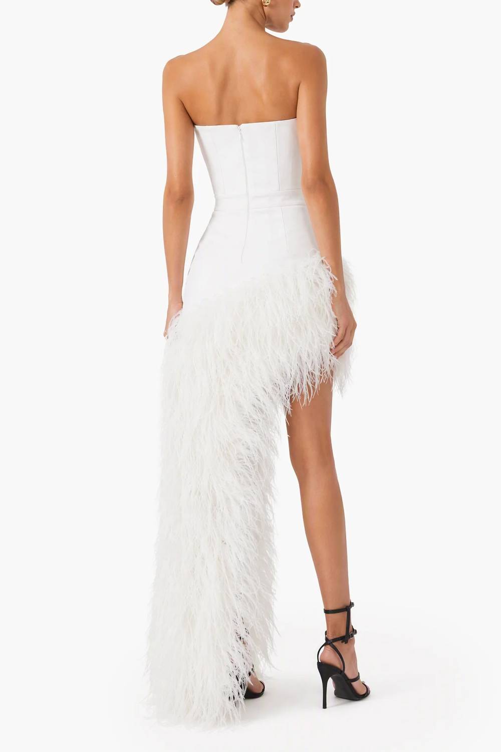 Strapless Corset Feather High‑Low Evening Gown