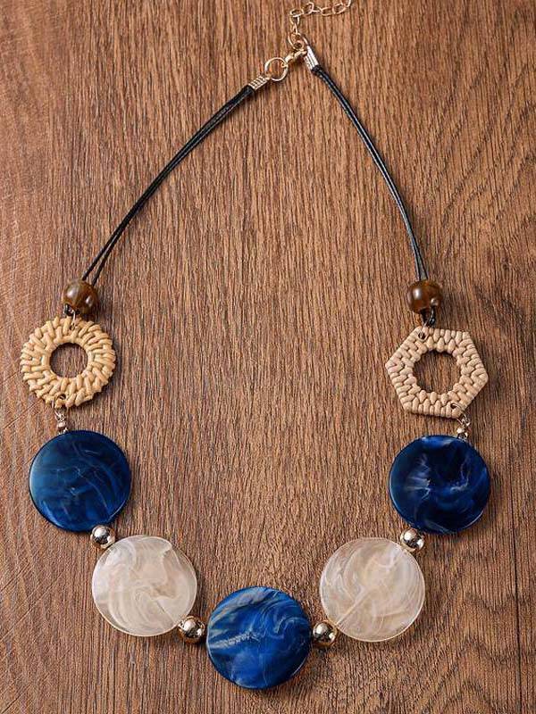 Vintage Vacation Style Necklace Blue F