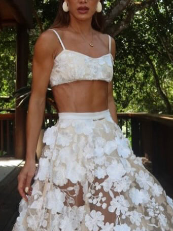 Exquisite Floral Embroidered Bralette Top White