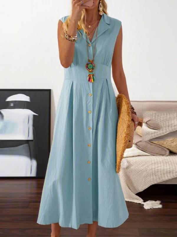 Lapel A- Line Dress Blue