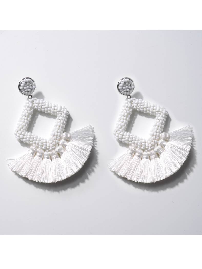 Hand-woven Tassel Earrings White F