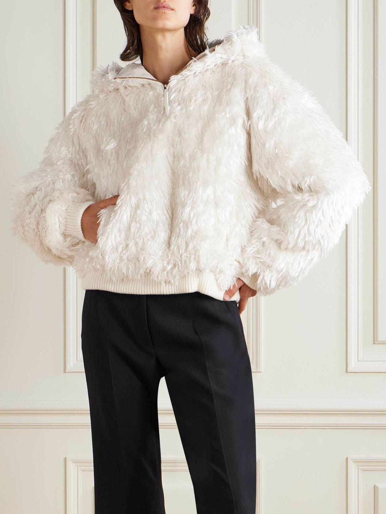 Exquisite Hooded Plush Jacket White