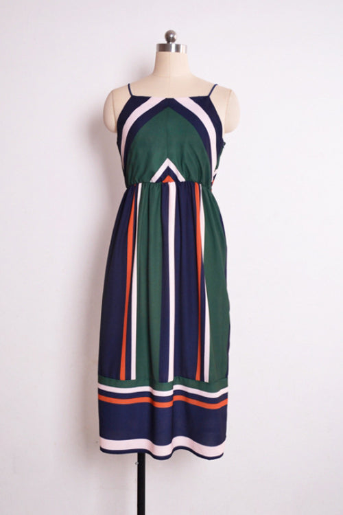 Spaghetti Stripe Midi Dress Green