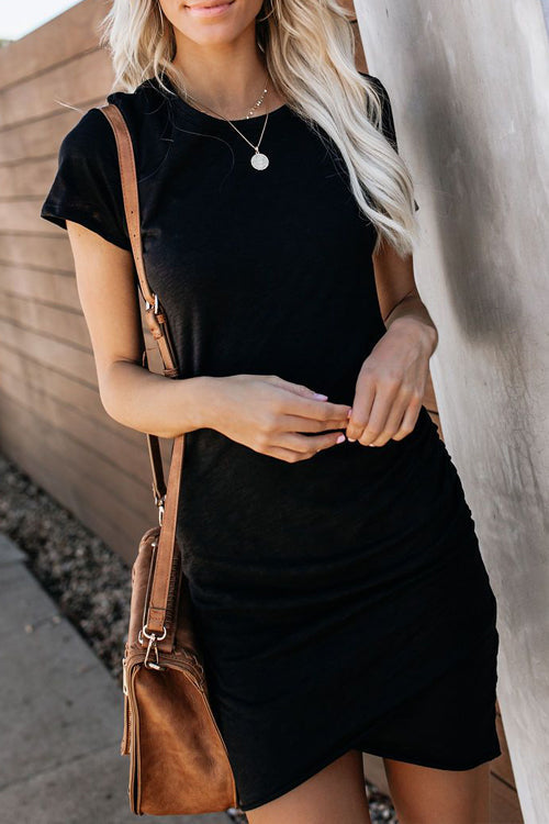 Summertime Pure Color Pleated Mini Dress - 3 Colors Black