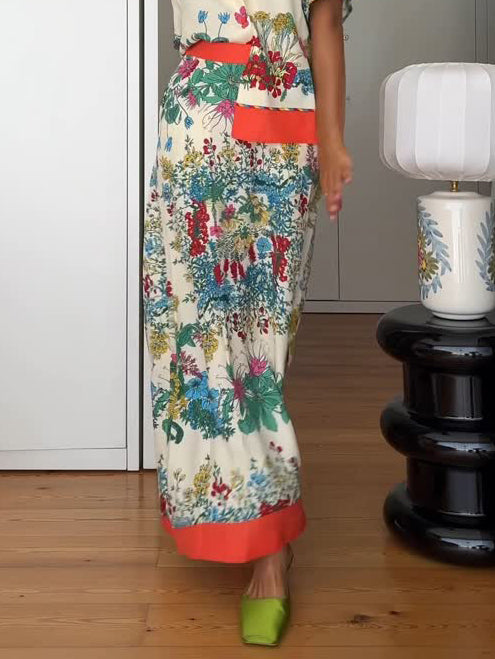 Exquisite Botanical Print High-Waisted Maxi Skirt Multi