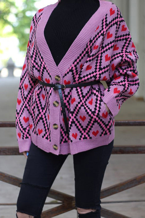 City Night Button-Up Heart Cardigan - 2 Colors Purple