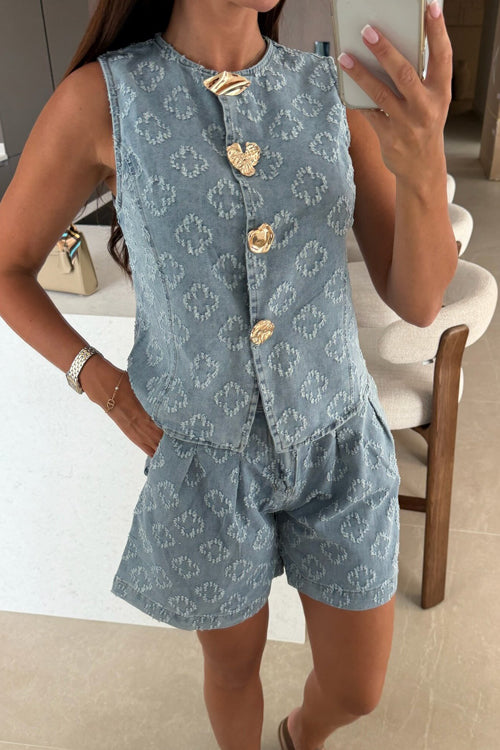 Marcie Denim Button Down Sleeveless Set - 3 Colors