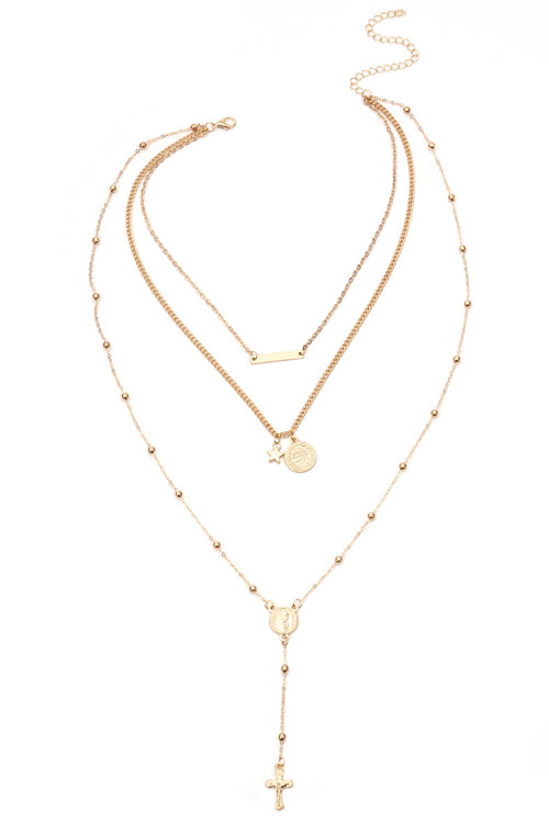 Cross Layer Chain Necklace One Size Gold