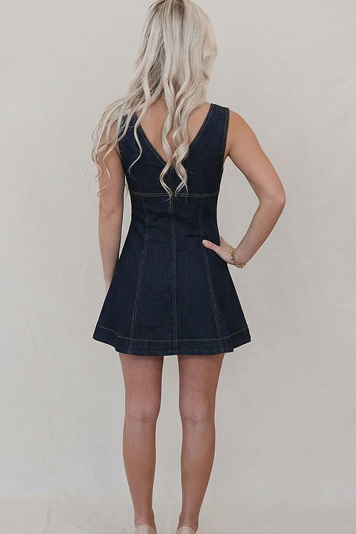 Prinsley Medium Wash Zip-Front Denim Mini Dress