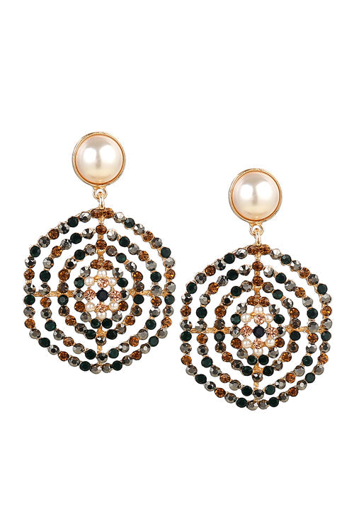 Rhinestone Hollow-out Earrings Brown
